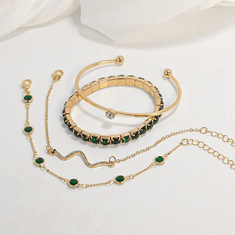 ZEVORA Sorina Feldwyn Bracelet Set – Handmade Gold & Emerald Jewelry Set
