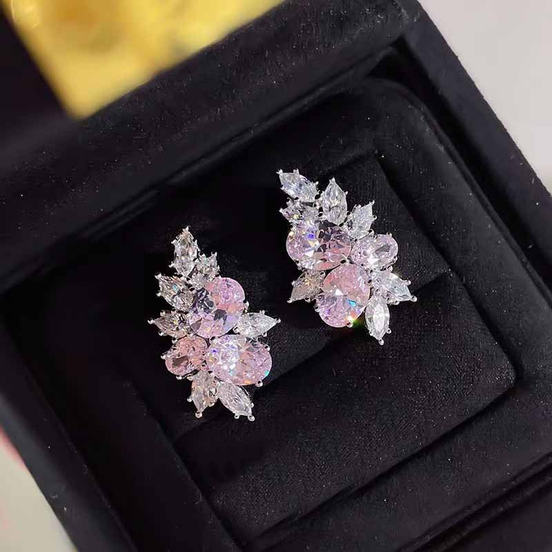 ZEVORA Lyra Blushbloom Earrings – White Gold Pink Sapphire Floral Bloom Earrings