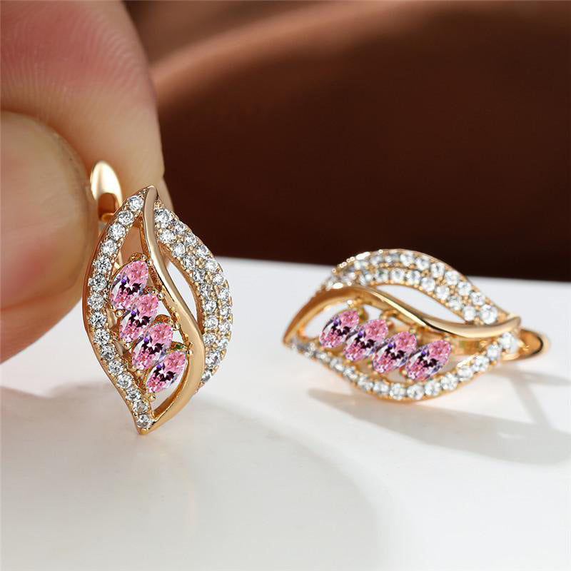 ZEVORA Isola Blushlune Earrings – Gold Pink Sapphire Crescent Moon Drop Earrings