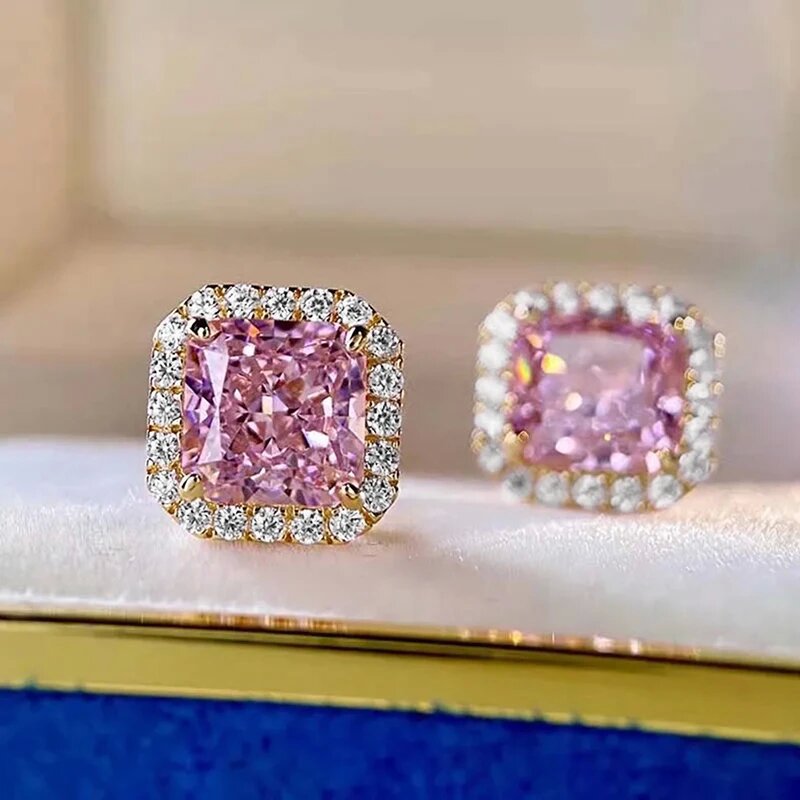 ZEVORA Pink Sapphire Pavé Stud Earrings – Gold Pink Sapphire Pavé Crystal Studs