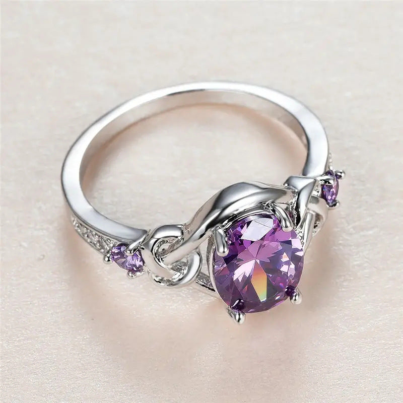 ZEVORA Amethyst Knot Ring – Handmade White Gold & Amethyst Jewelry