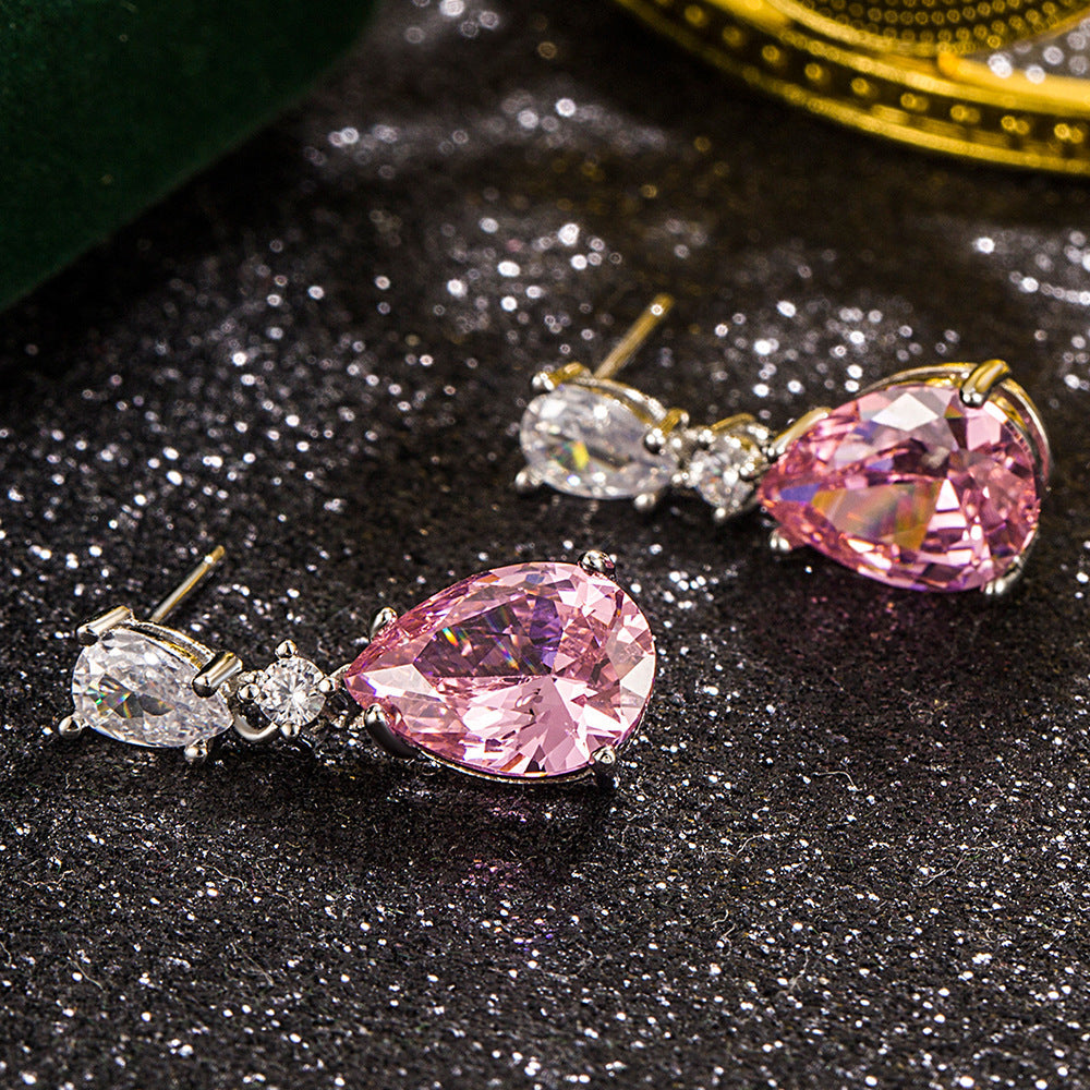 ZEVORA Mireya Blushflare Drop Earrings – White Gold Pink Sapphire Flare Drop Earrings