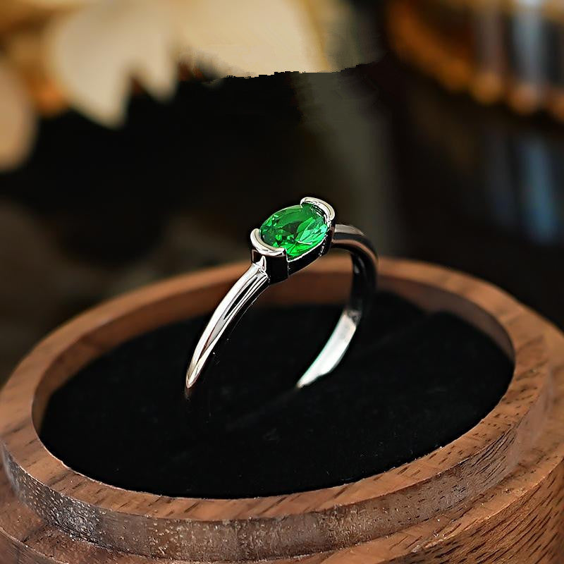 ZEVORA Naya Verdelle Ring – Handmade White Gold & Green Stone Jewelry