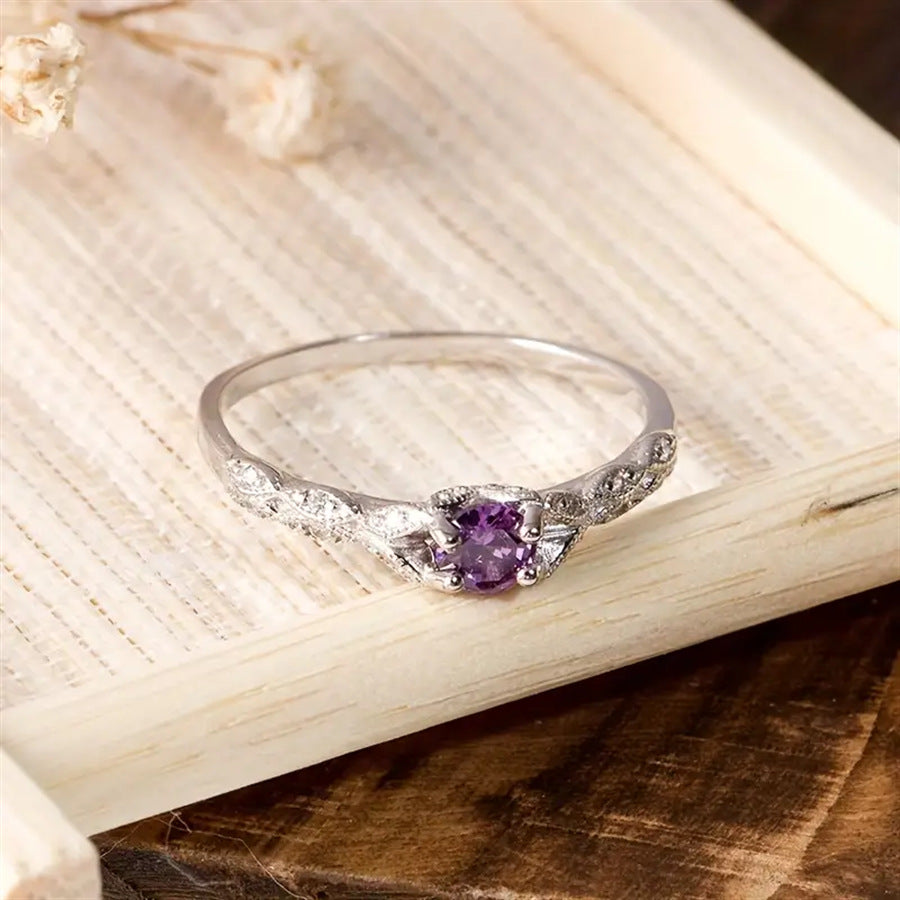 ZEVORA Amelys Fern Ring – Handmade White Gold & Amethyst Jewelry