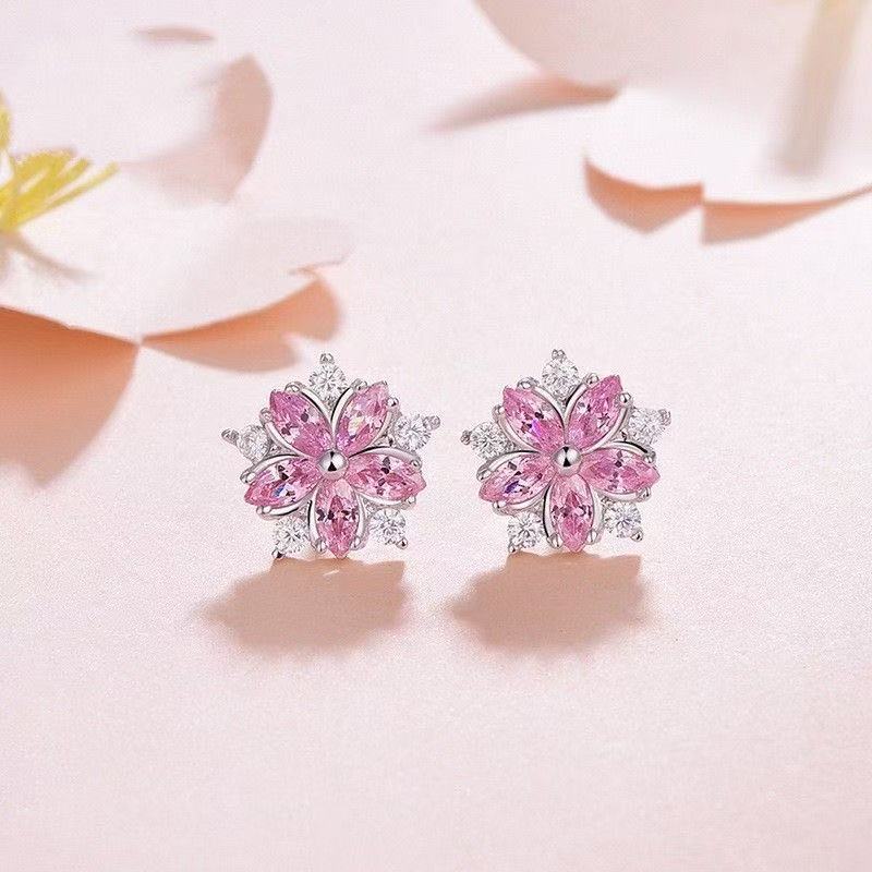 ZEVORA Cherry Blossom Earrings – White Gold Pink Sapphire Floral Drop Earrings