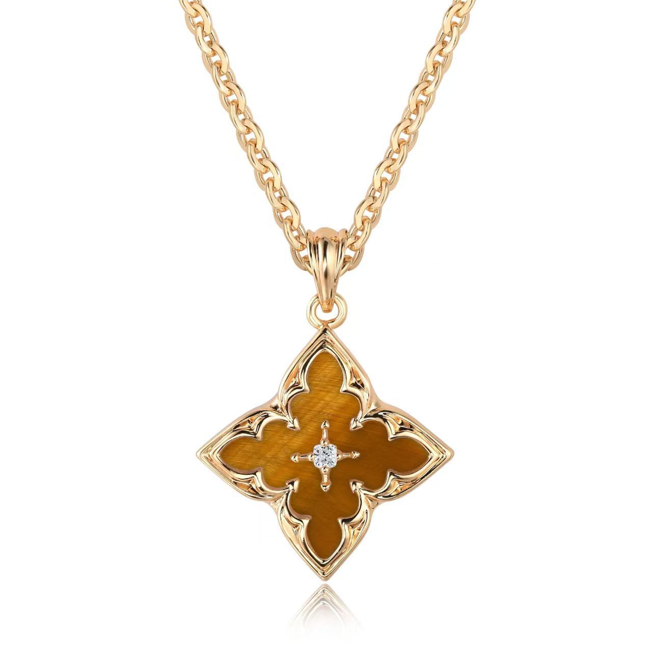 ZEVORA Blue Clover Pendant Gold Necklace
