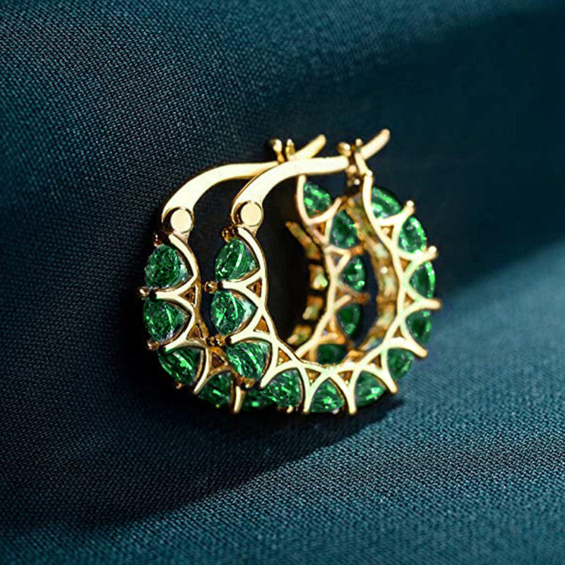 ZEVORA Elena Marlowe Hoop Earrings – Emerald Green Gemstone Hoop Earrings