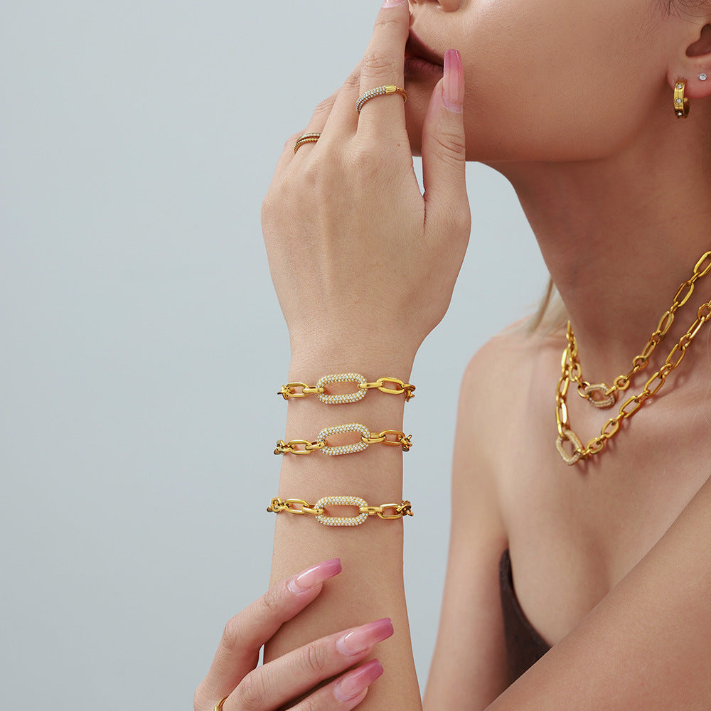 ZEVORA Paved Chunky Chain Link Gold Jewelry Set – Handmade & Hypoallergenic