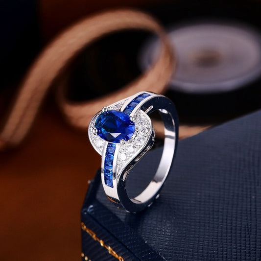 ZEVORA Sapphire Flow Ring – Handmade White Gold & Blue Sapphire Jewelry