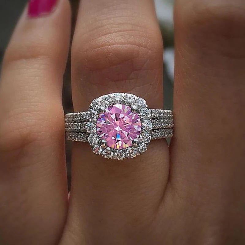 ZEVORA Blush Empress Halo Ring – Handmade White Gold & Pink Sapphire Jewelry