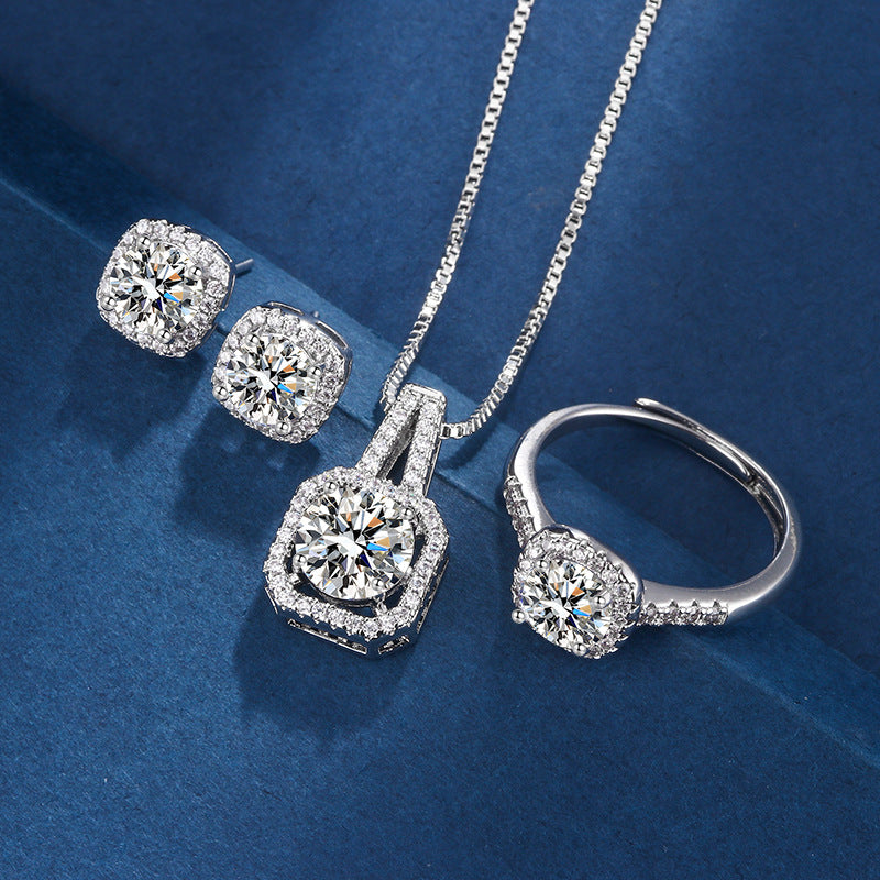 ZEVORA Aria Square Radiant Jewelry Set – White Gold