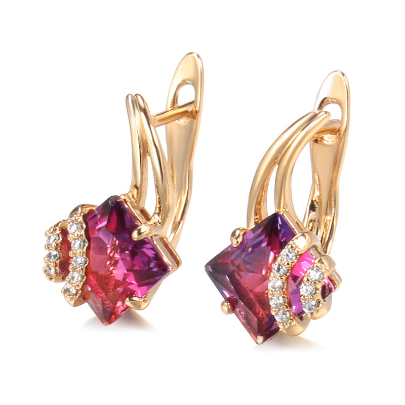 ZEVORA Crimson Square Crystal Earrings – Rose Gold Ruby Red Crystal Square Stud Earrings