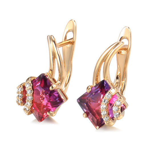 ZEVORA Crimson Square Crystal Earrings – Rose Gold Ruby Red Crystal Square Stud Earrings