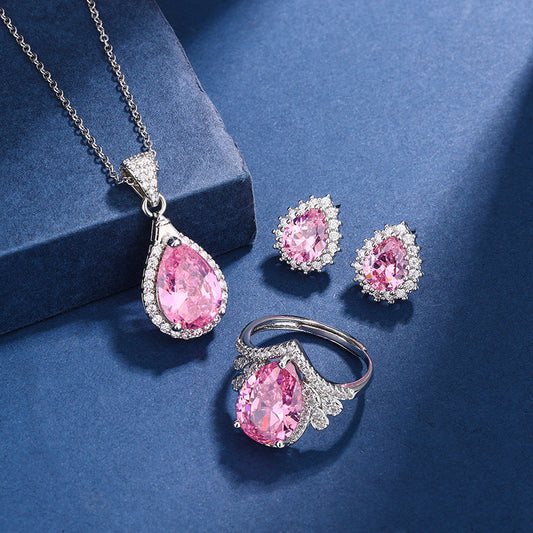 ZEVORA Aria Teardrop Pink Jewelry Set – White Gold