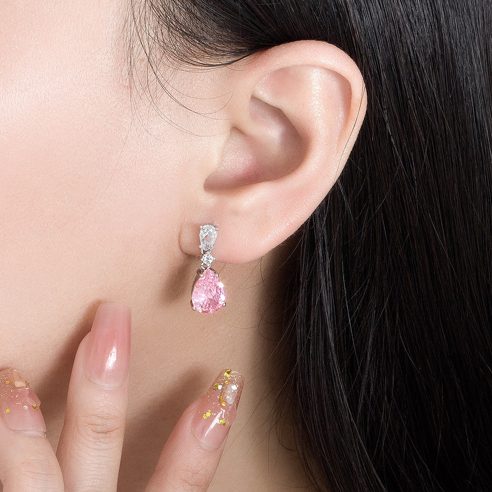 ZEVORA Mireya Blushflare Drop Earrings – White Gold Pink Sapphire Flare Drop Earrings