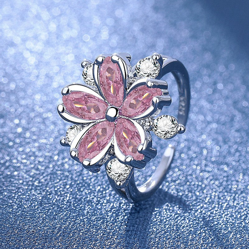ZEVORA Cherry Blossom Ring – Handmade White Gold & Pink Sapphire Jewelry