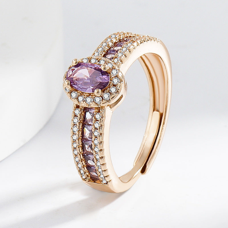 ZEVORA Odelia Violet Lumina Ring – Handmade Rose Gold & Amethyst Jewelry