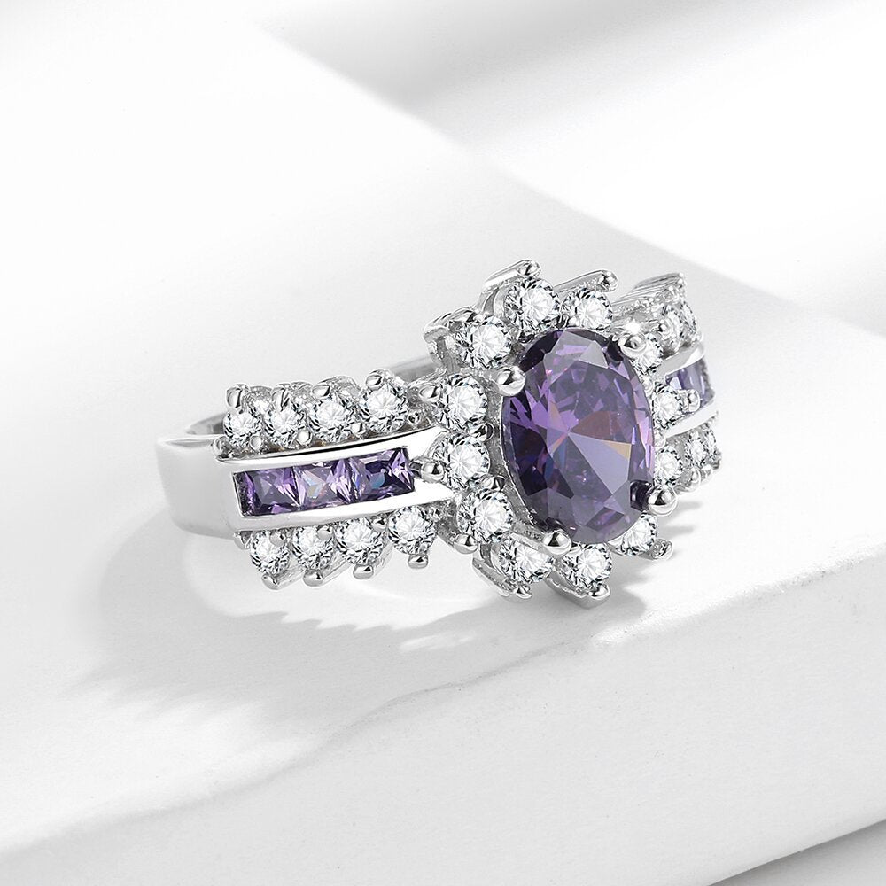 ZEVORA Amethyne Twilight Crown Ring – Handmade White Gold & Amethyst Jewelry
