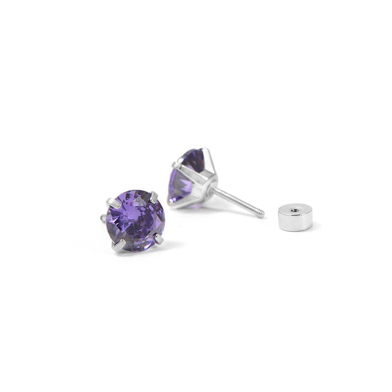 ZEVORA Amethyst Round Stud Earrings – White Gold Purple Amethyst Classic Studs