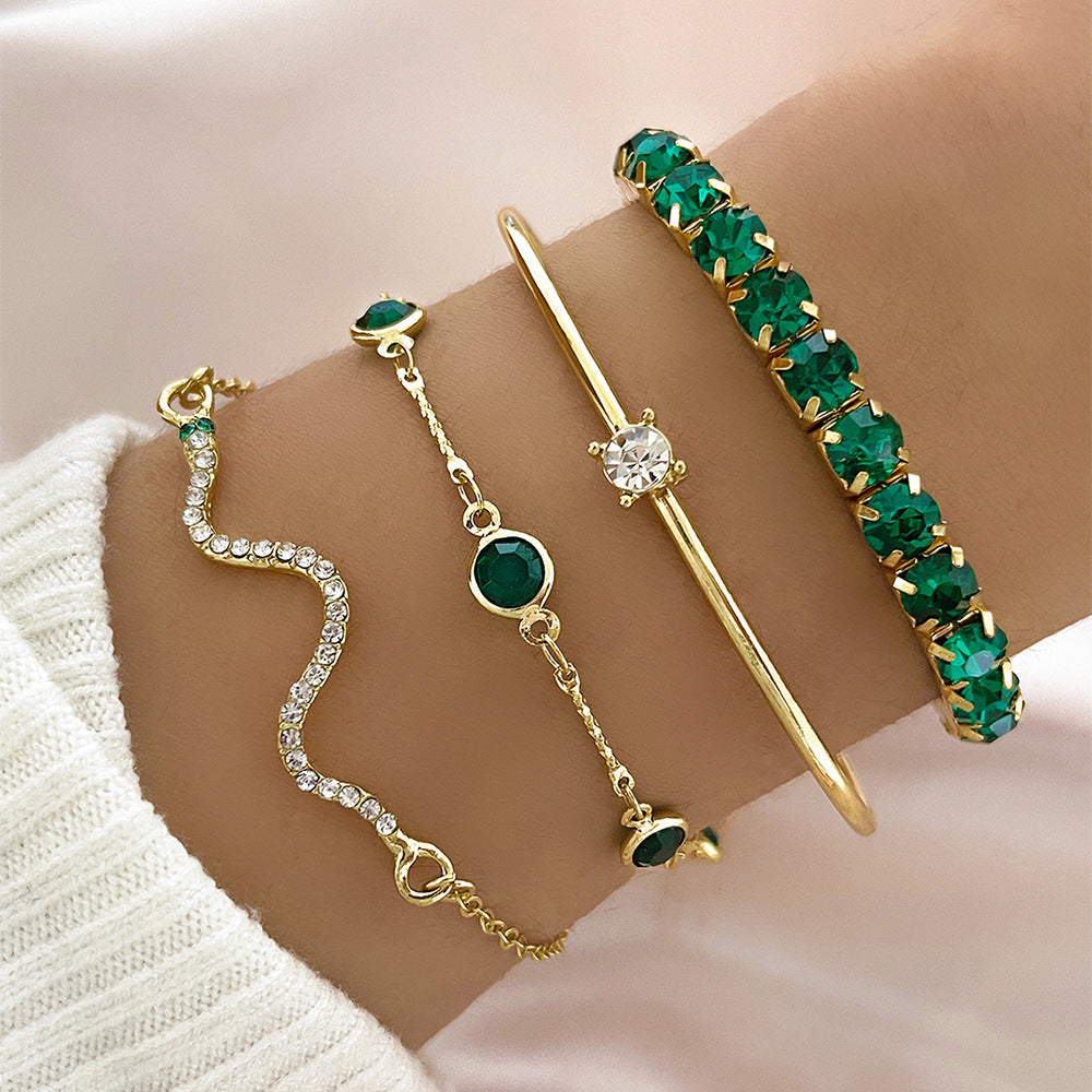 ZEVORA Sorina Feldwyn Bracelet Set – Handmade Gold & Emerald Jewelry Set
