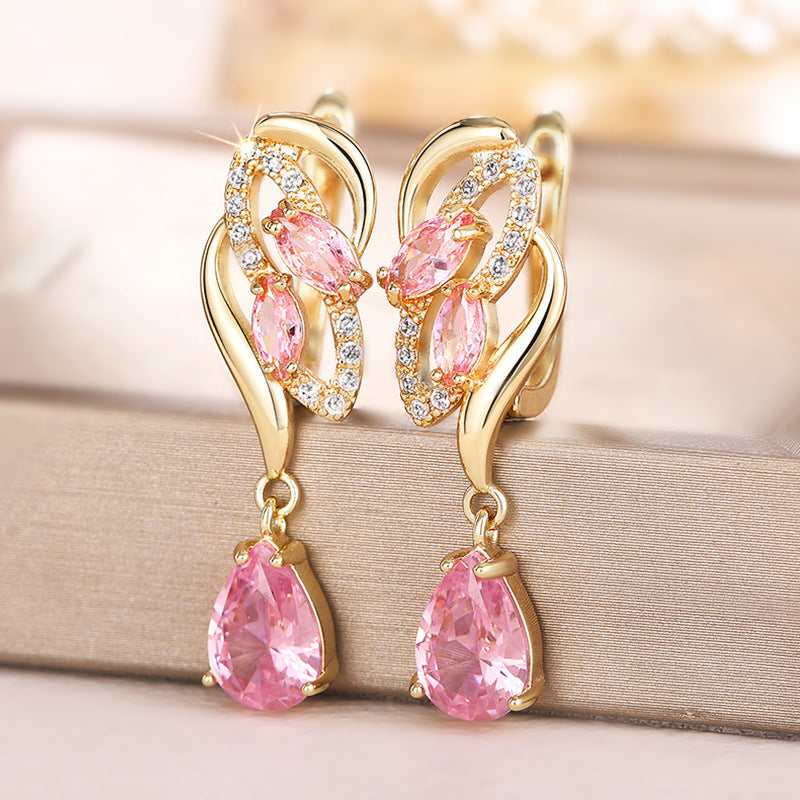 ZEVORA Pink Sapphire Glimmer Drop Earrings – Gold Pink Sapphire Sparkling Drop Earrings