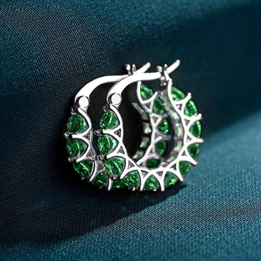 ZEVORA Elena Marlowe Hoop Earrings – Emerald Green Gemstone Hoop Earrings