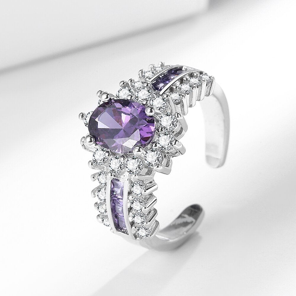 ZEVORA Amethyne Twilight Crown Ring – Handmade White Gold & Amethyst Jewelry
