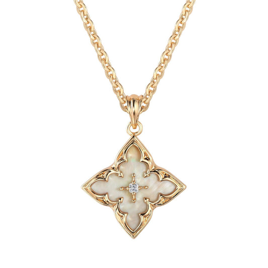 ZEVORA White Clover Pendant Necklace – Gold