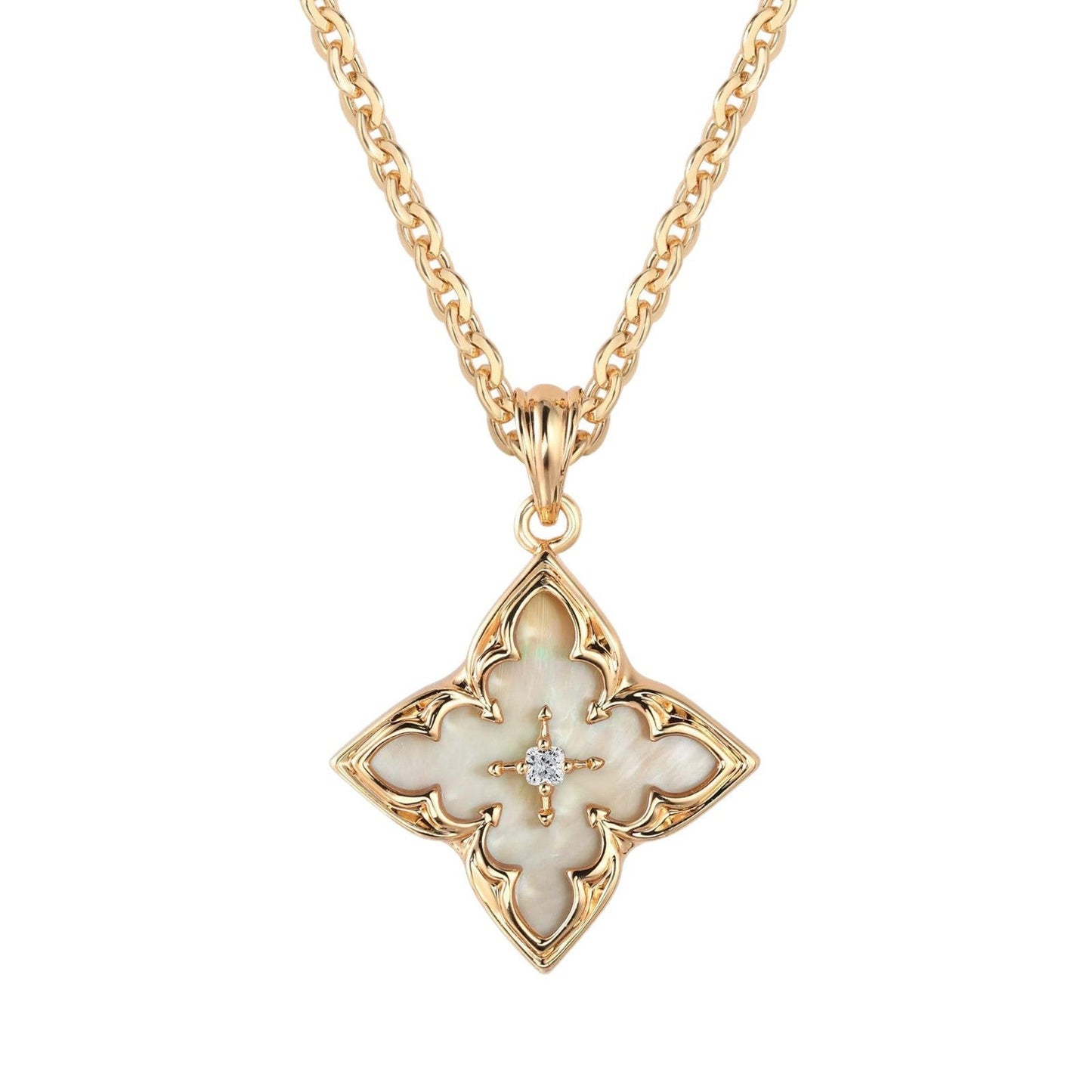 ZEVORA Blue Clover Pendant Gold Necklace