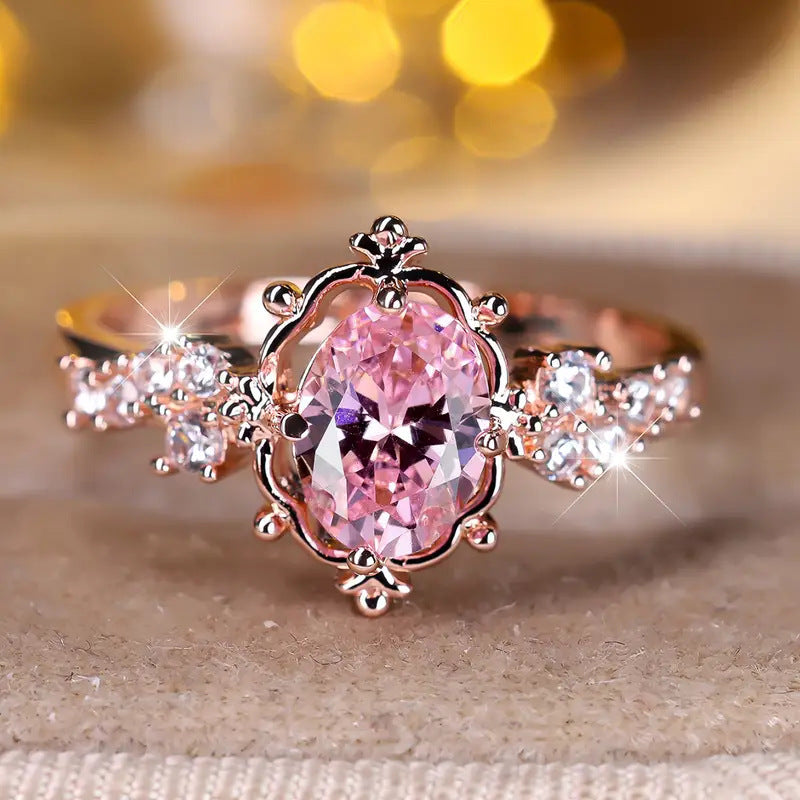 ZEVORA Rosavelyn Tiara Ring – Handmade Rose Gold & Pink Sapphire Jewelry