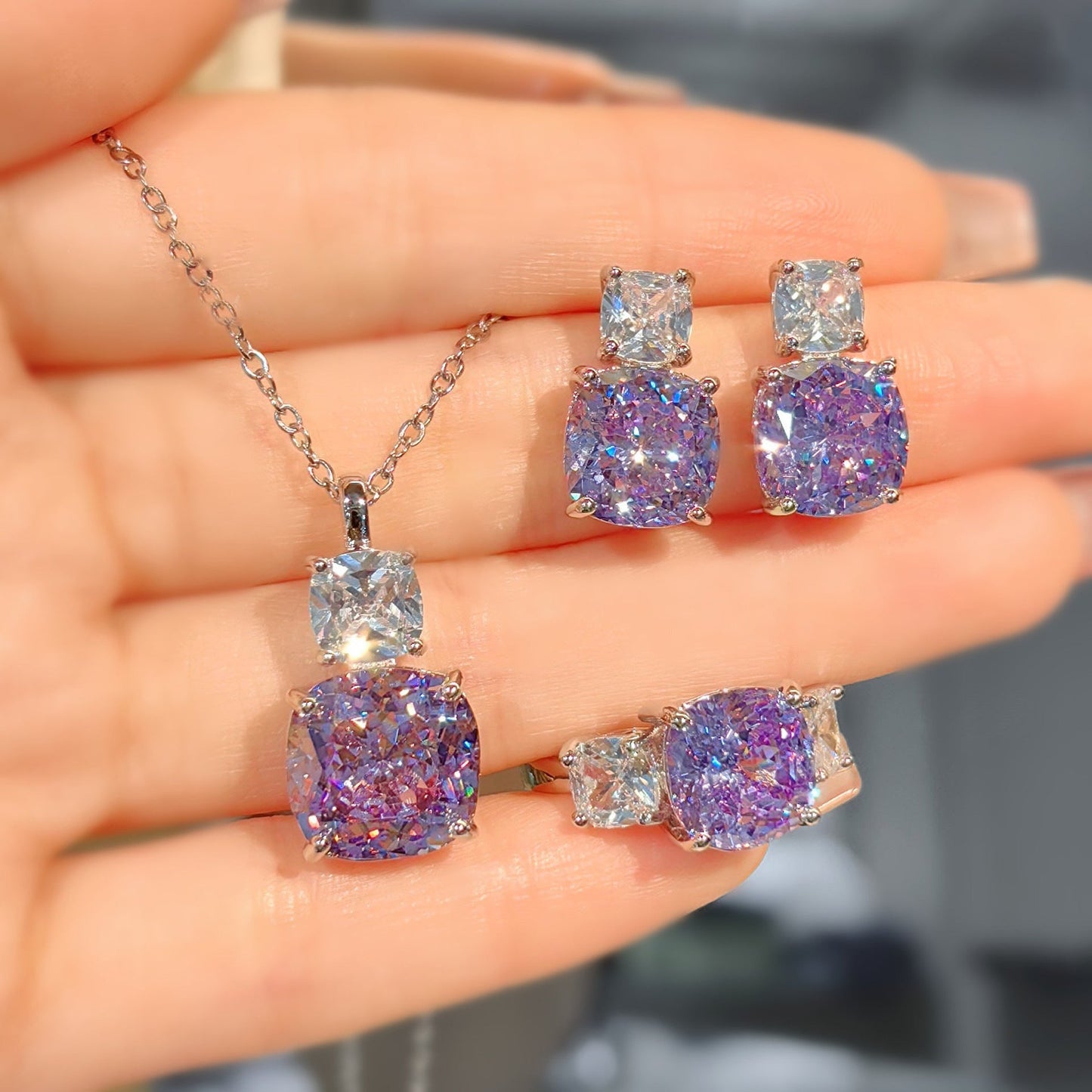 ZEVORA Adeline Violetta White Gold Jewelry Set – Handmade & Hypoallergenic