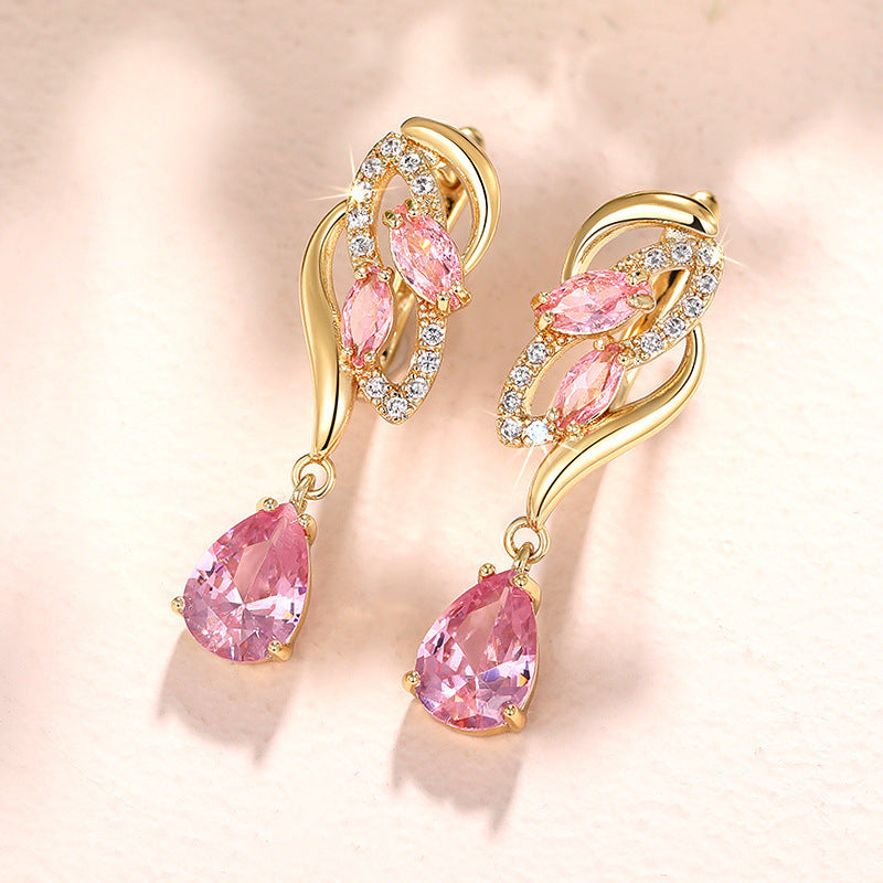 ZEVORA Pink Sapphire Glimmer Drop Earrings – Gold Pink Sapphire Sparkling Drop Earrings