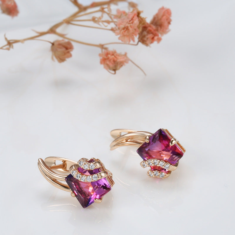 ZEVORA Crimson Square Crystal Earrings – Rose Gold Ruby Red Crystal Square Stud Earrings