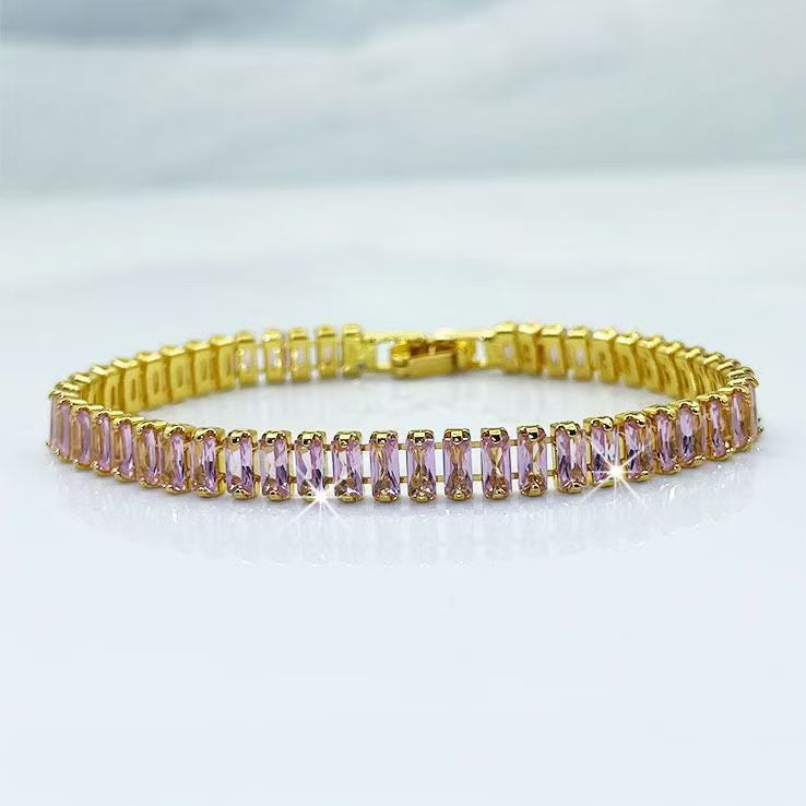 ZEVORA Pink Sapphire Vertéa Tennis Bracelet – Handmade Gold Jewelry