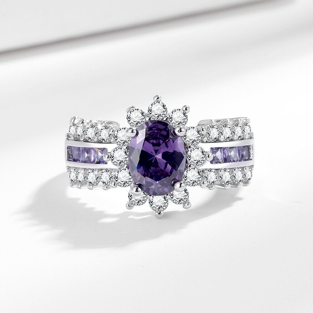 ZEVORA Amethyne Twilight Crown Ring – Handmade White Gold & Amethyst Jewelry