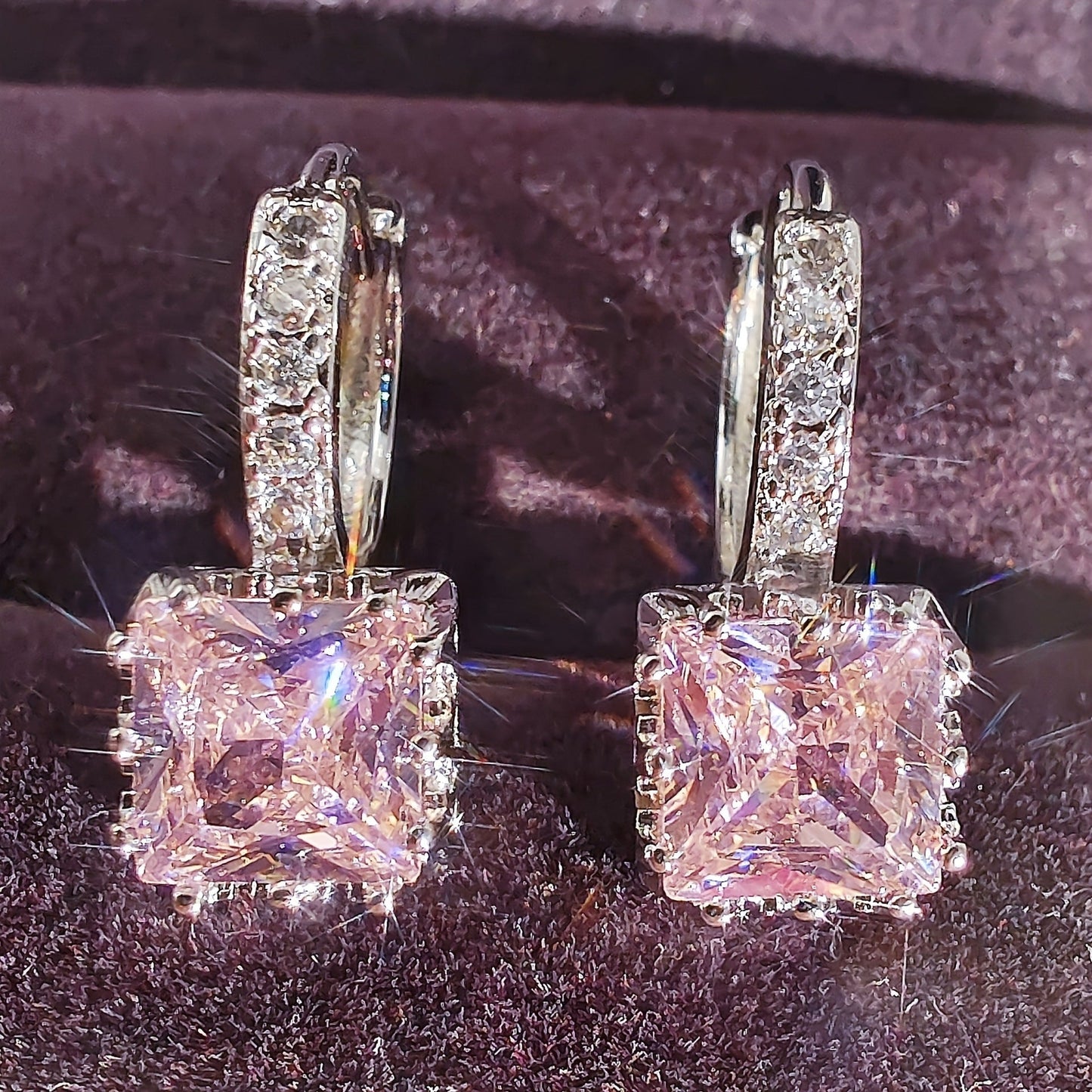 ZEVORA Pink Radiance Huggie Earrings – White Gold Pink Sapphire Huggie Hoop Earrings