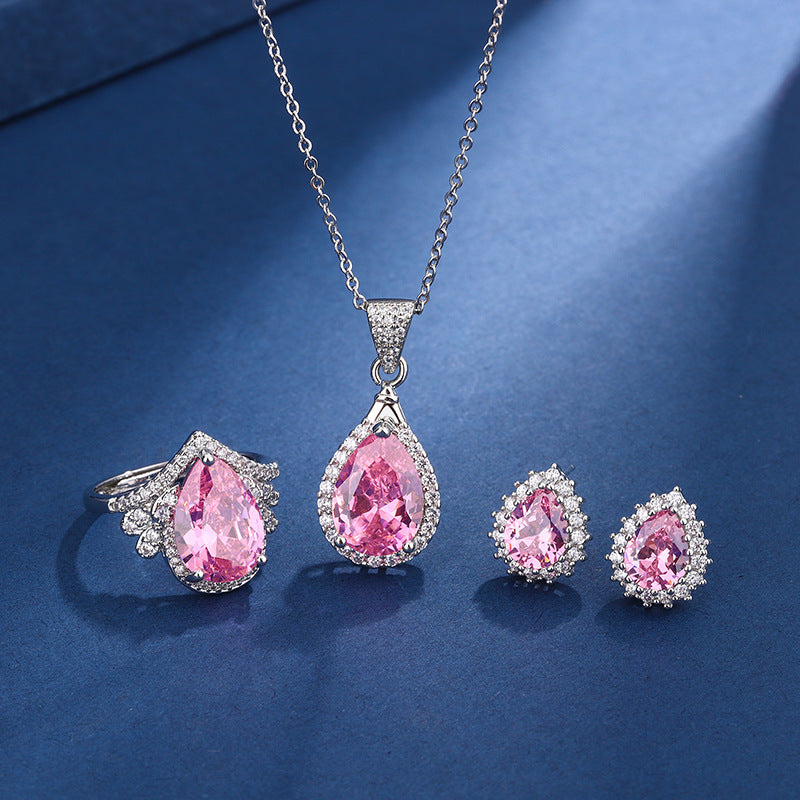 ZEVORA Aria Teardrop Pink Jewelry Set – White Gold