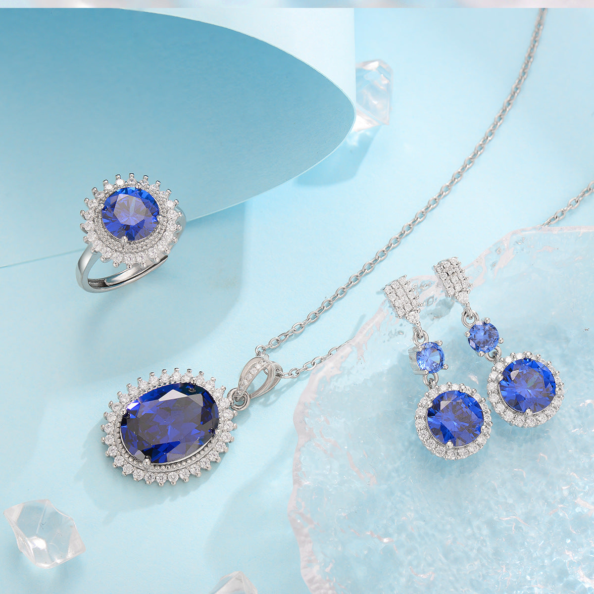 ZEVORA Aurielle Solwyn Blue Jewelry Set – White Gold