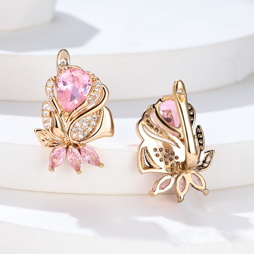 ZEVORA Amorette Rosepetal Earrings – Rose Gold Pink Sapphire Rose Petal Drop Earrings
