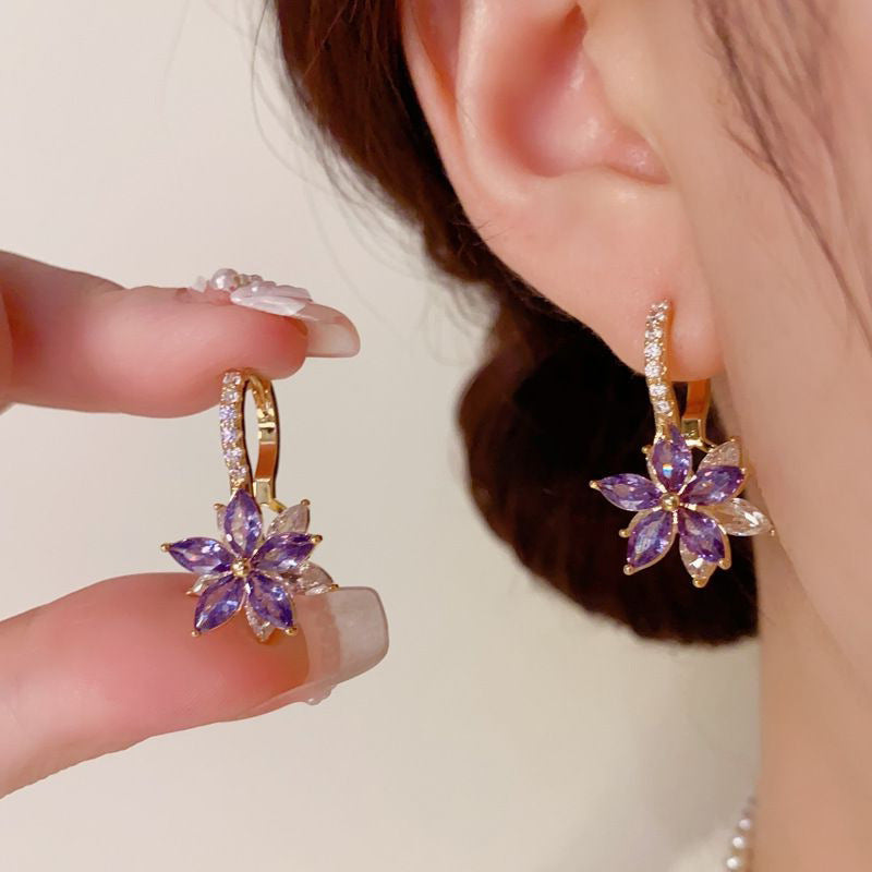 ZEVORA Amethelis Flora Earrings – Gold Amethyst Floral Drop Earrings
