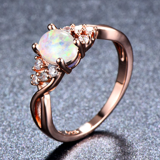 ZEVORA Sylva Moonhart Ring – Handmade Rose Gold & White Stone Forest Moon Jewelry