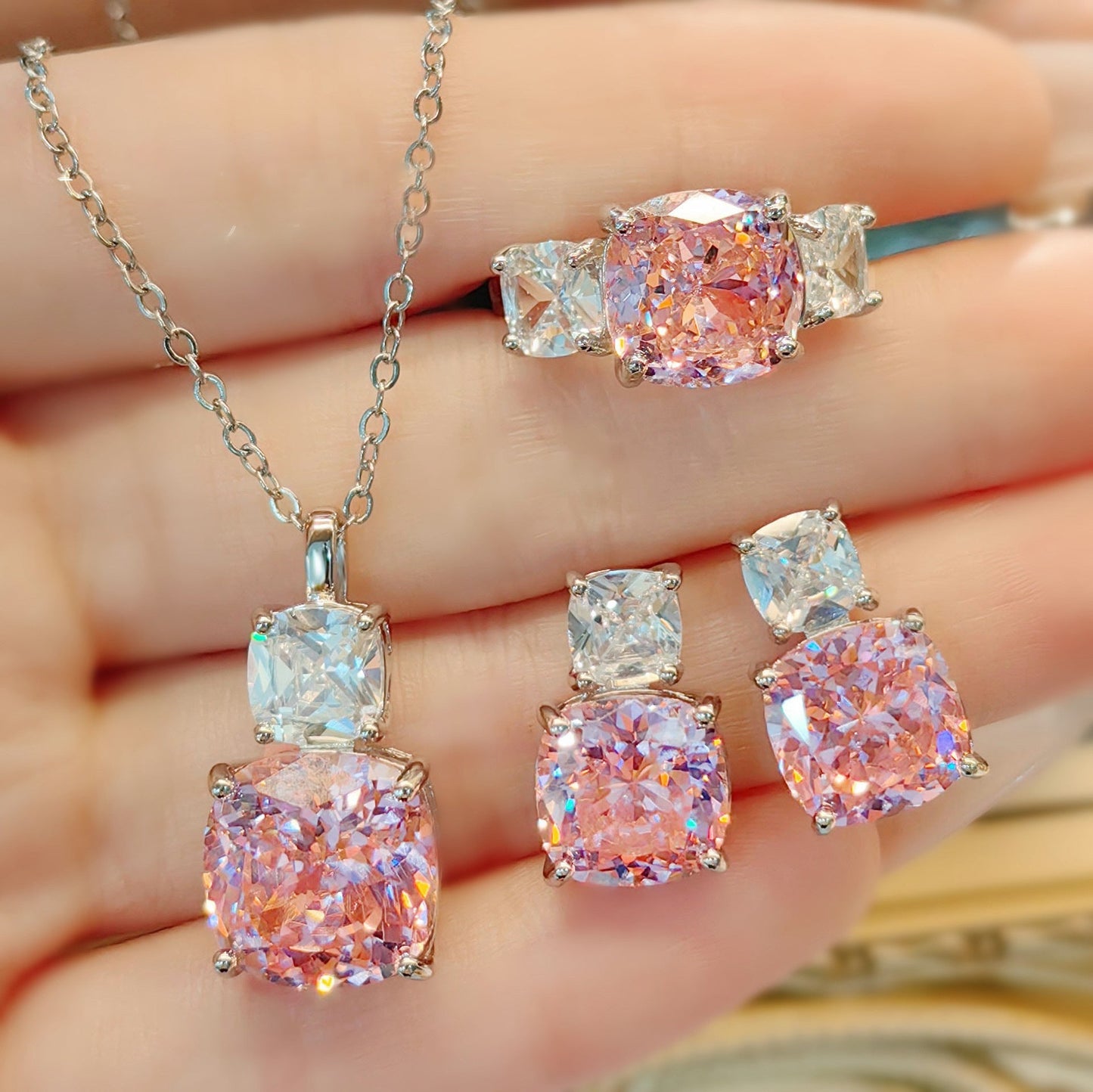 ZEVORA Adeline Rosetta White Gold Jewelry Set – Handmade & Hypoallergenic
