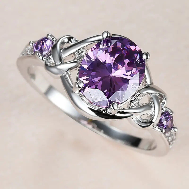 ZEVORA Amethyst Knot Ring – Handmade White Gold & Amethyst Jewelry