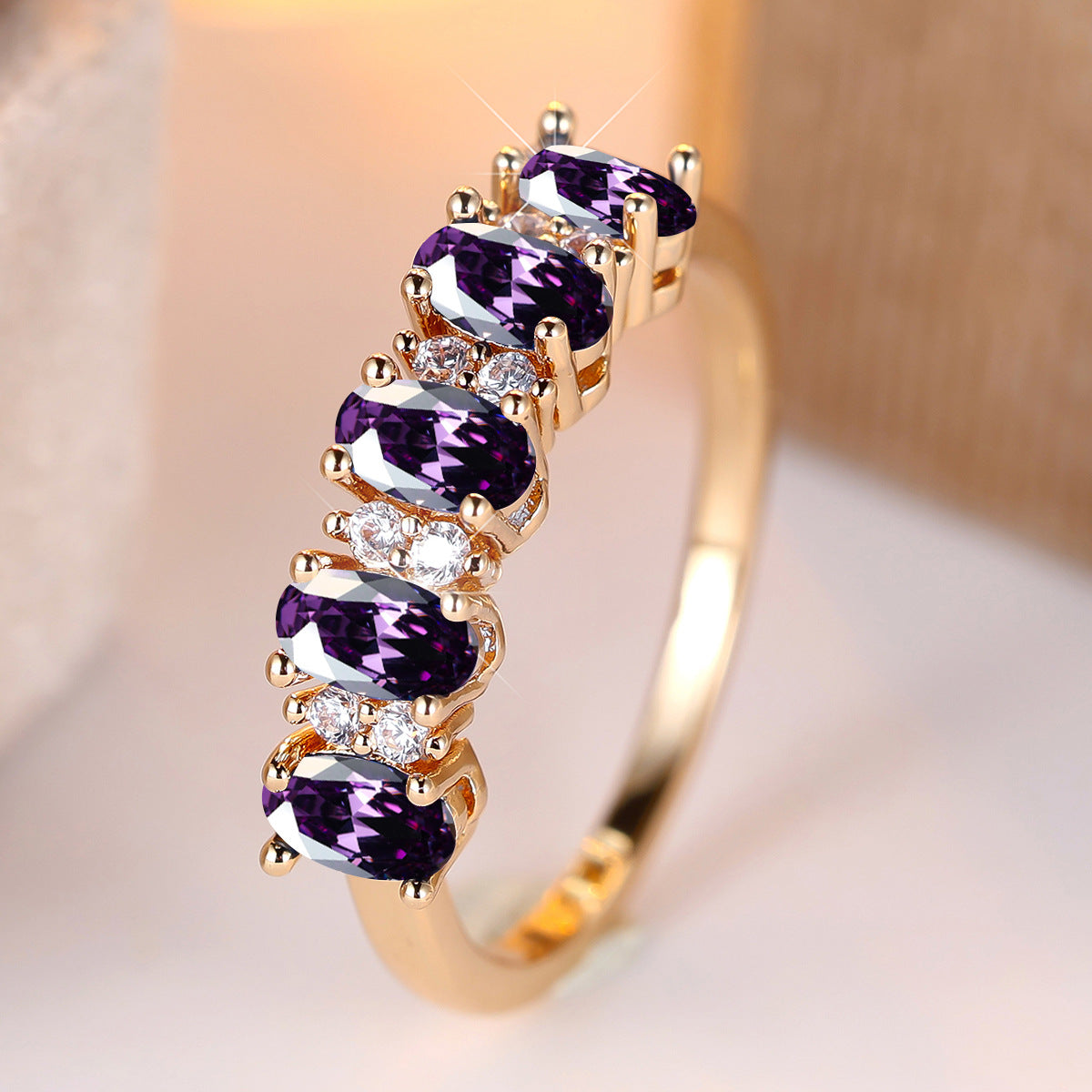 ZEVORA Orlina Violet Crest Ring – Handmade Rose Gold & Amethyst Jewelry