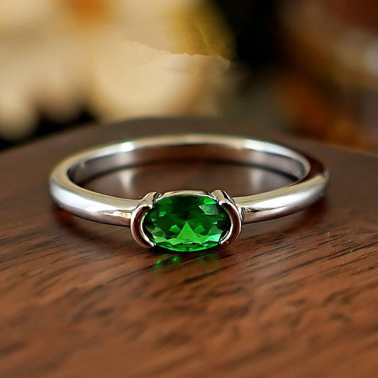 ZEVORA Naya Verdelle Ring – Handmade White Gold & Green Stone Jewelry