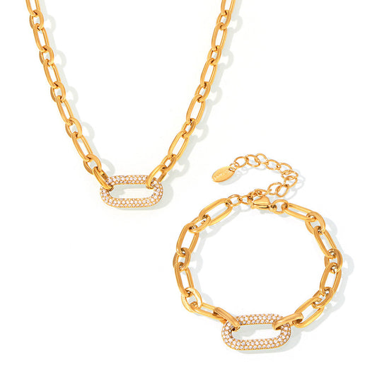 ZEVORA Paved Chunky Chain Link Gold Jewelry Set – Handmade & Hypoallergenic