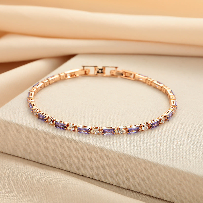 ZEVORA Amethyst Prism Tennis Bracelet – Handmade Rose Gold & Amethyst Jewelry