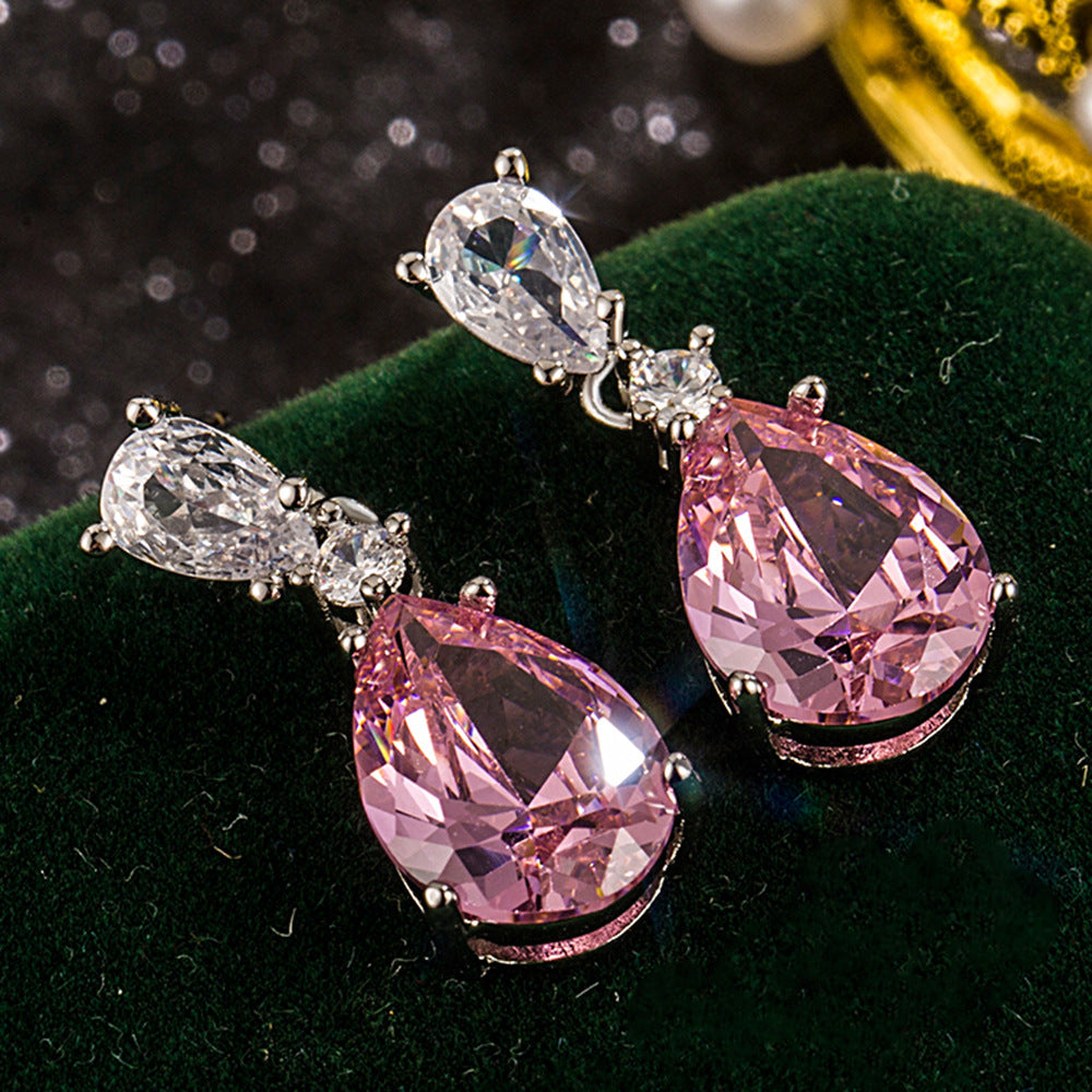 ZEVORA Mireya Blushflare Drop Earrings – White Gold Pink Sapphire Flare Drop Earrings