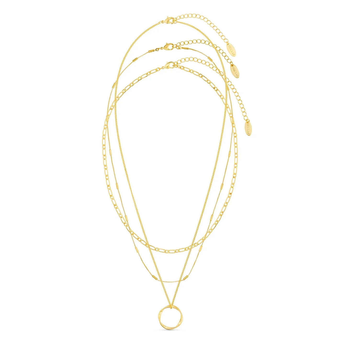 ZEVORA Open Circle Three Row Necklace – Gold