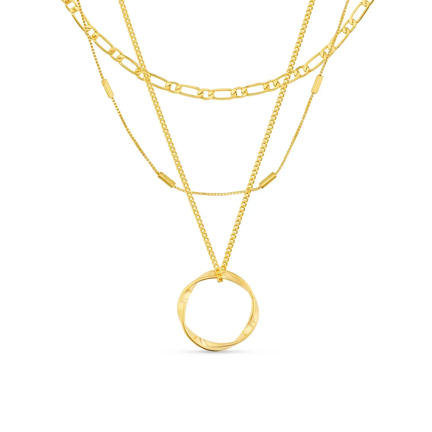 ZEVORA Open Circle Three Row Necklace – Gold